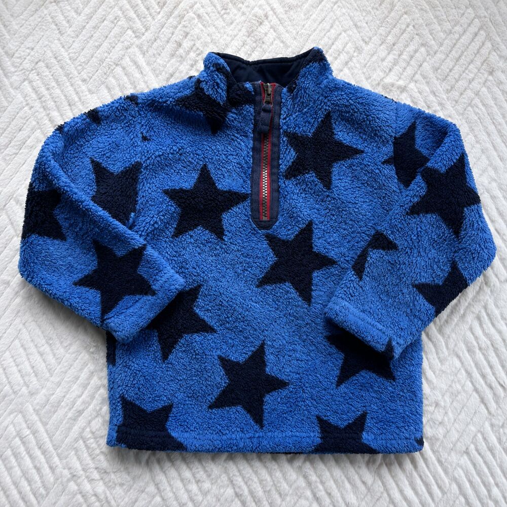 Hanna Andersson Size 110 5 Star Sherpa Fleece Quarter Zip Pullover Blue Boys
